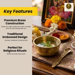 Brassifyl Pure Brass Pooja Bowl with Decorative Spoon | Traditional Kumkum & Haldi Bowl for Puja, Mandir & Festive Rituals