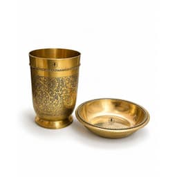 BRASSIFYL Handcrafted Brass Tumbler & Serving Bowl Set | Engraved Brass Drinkware & Dining Set | Traditional Indian Tableware