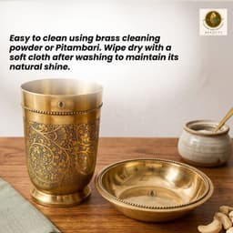 BRASSIFYL Handcrafted Brass Tumbler & Serving Bowl Set | Engraved Brass Drinkware & Dining Set | Traditional Indian Tableware