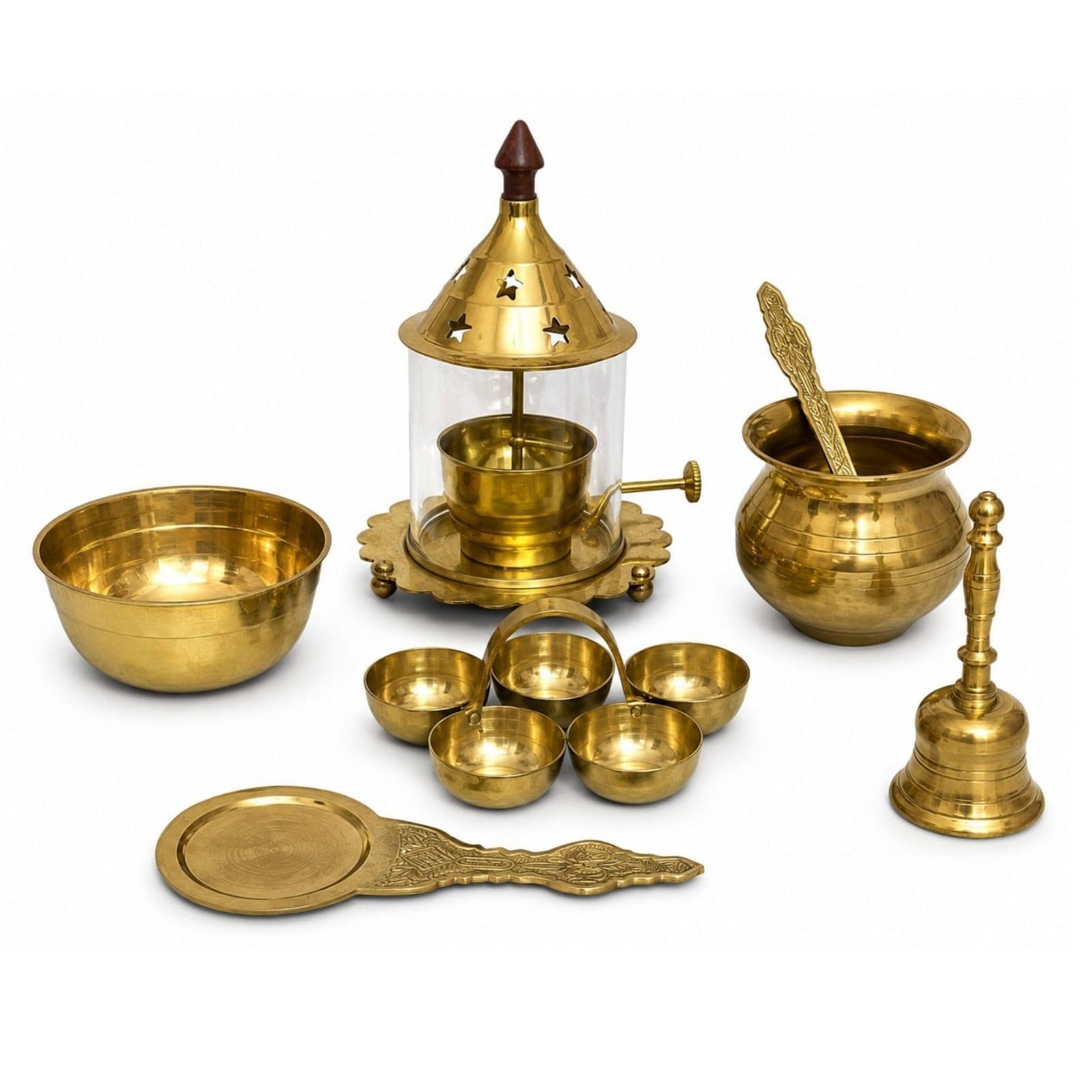 BRASSIFYL Premium Brass Pooja Set | Handcrafted Brass Diya, Incense Holder, Kalash & Puja Accessories | Traditional Indian Home Temple Décor