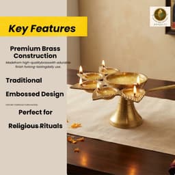 BRASSIFYL Handcrafted Brass Multi-Wick Diya Aarti Lamp