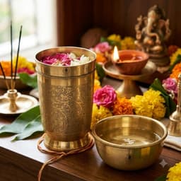BRASSIFYL Handcrafted Brass Drinking Glass & Water Bowl Set | Traditional Engraved Brass Glass for Home, Pooja & Gifting
