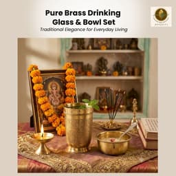 BRASSIFYL Handcrafted Brass Drinking Glass & Water Bowl Set | Traditional Engraved Brass Glass for Home, Pooja & Gifting