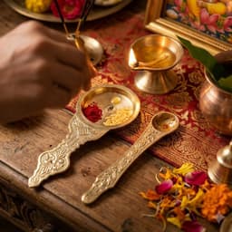 Brassifyl Brass Pooja Spoon Set | Traditional Embossed Puja Samagri Spoons for Kumkum, Rice, Ghee & Hindu Rituals