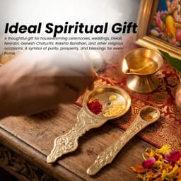 Brassifyl Brass Pooja Spoon Set | Traditional Embossed Puja Samagri Spoons for Kumkum, Rice, Ghee & Hindu Rituals