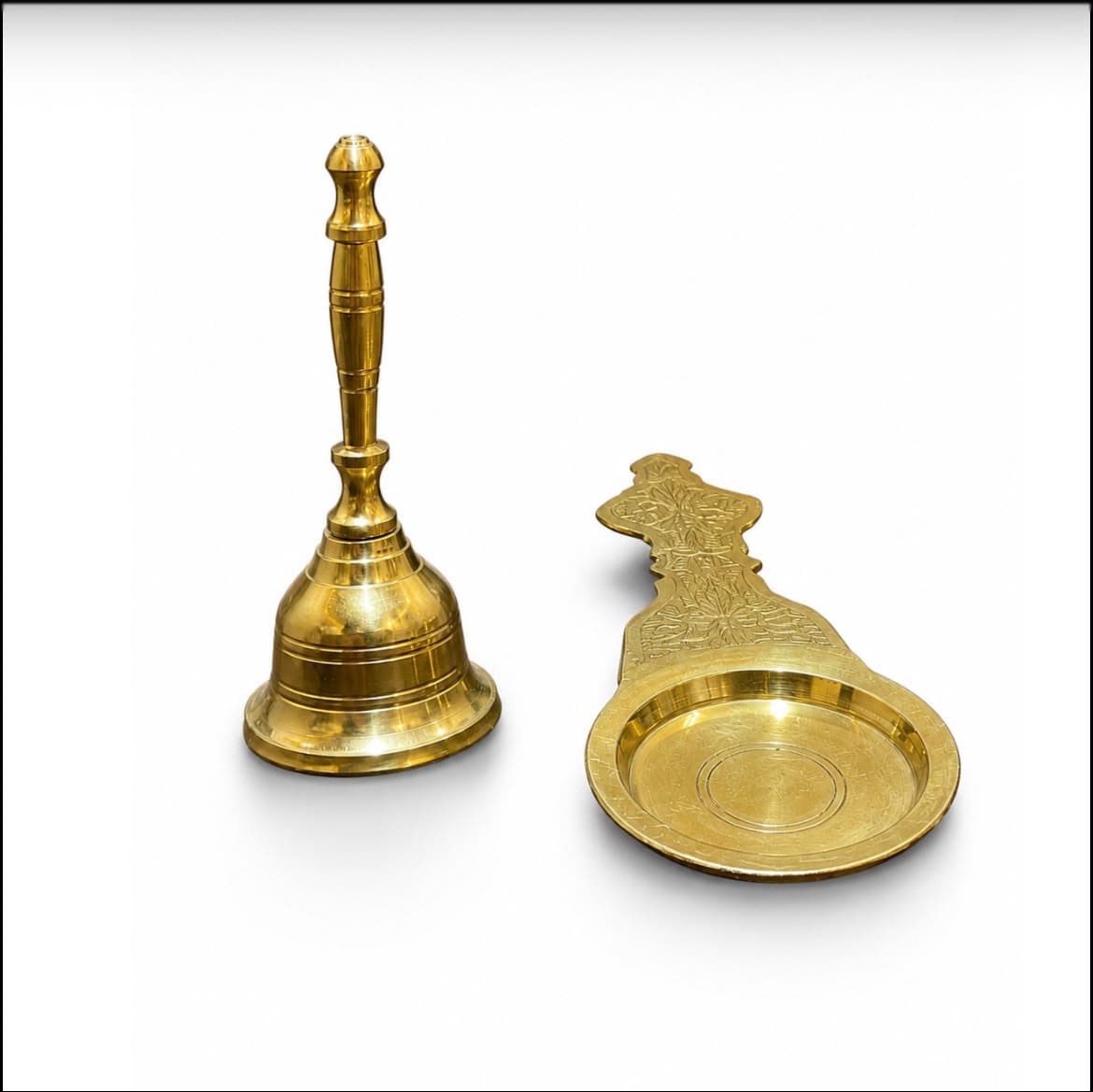 Brassify Pure Brass Pooja Bell & Kapoor Dani Set – Brass Bell & Camphor Holder