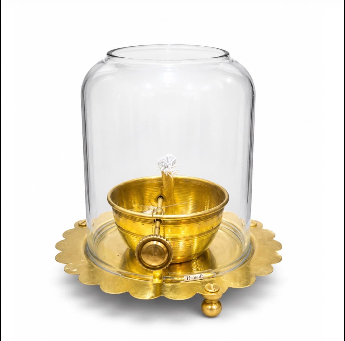 Brassify Premium Akhand Jyot Brass Diya with Glass Dome | Windproof Peetal Deepak for Home Mandir & Pooja