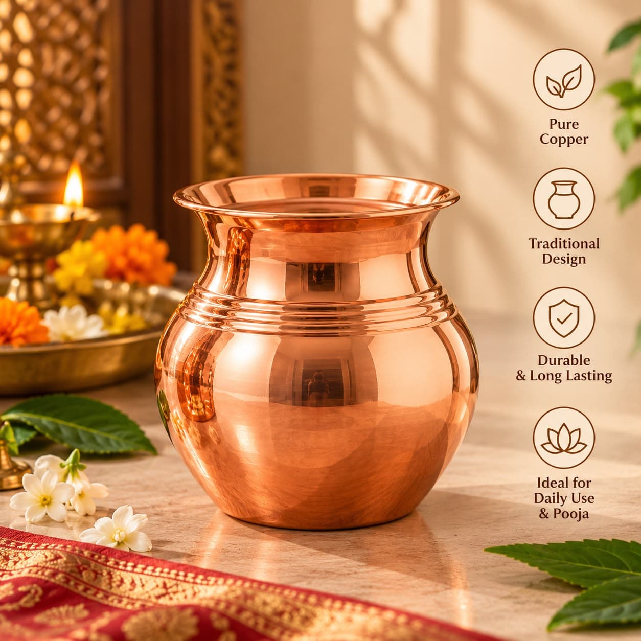 Handcrafted Pure Copper Lota Kalash