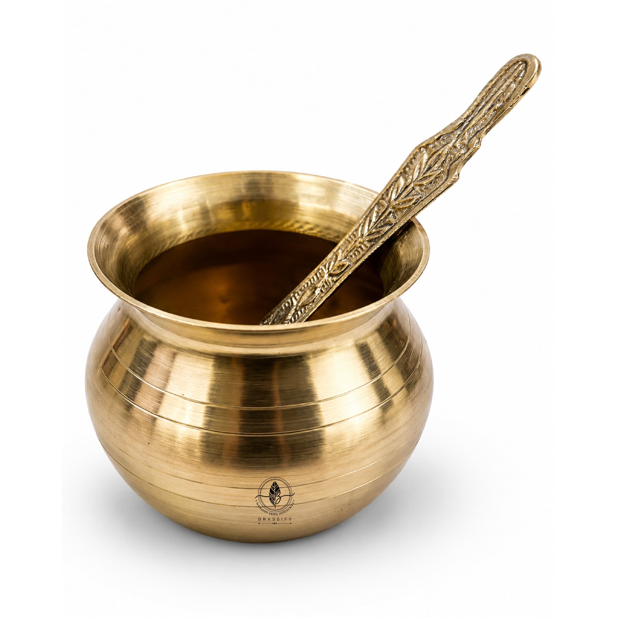 Brassify Pure Brass Pooja Lota with Decorative Spoon | Traditional Kalash for Worship