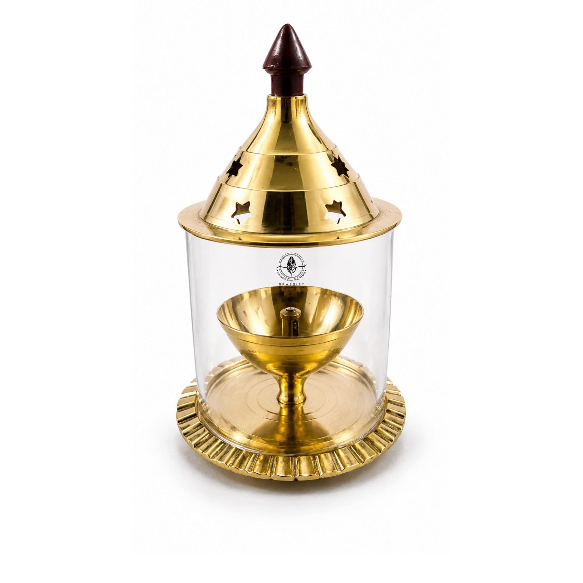 Brassify Home Genie Brass Akhand Jyot with Glass Cover & Dome Lid | Windproof Brass Diya for Home Mandir & Pooja