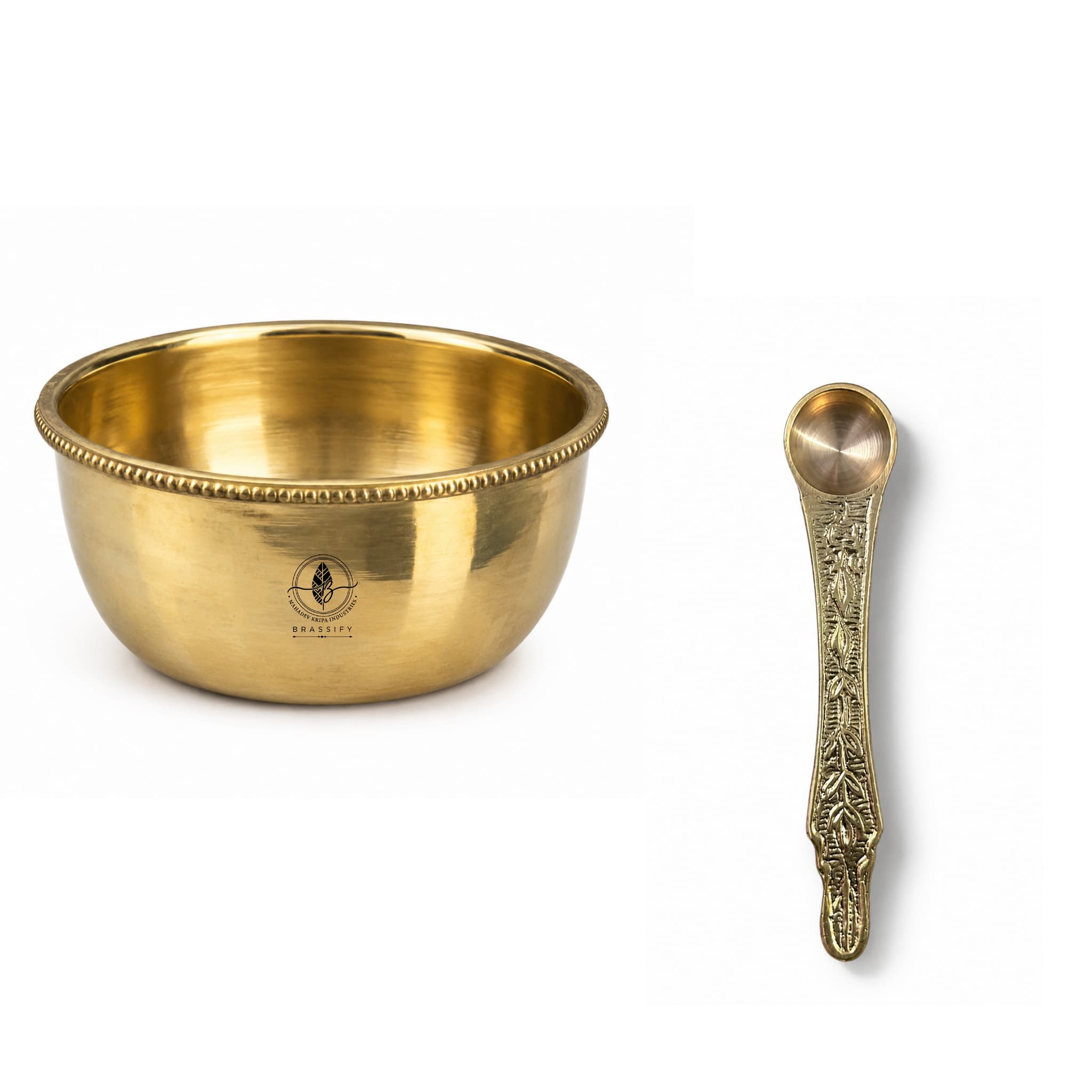 Brassifyl Pure Brass Pooja Bowl with Decorative Spoon | Traditional Kumkum & Haldi Bowl for Puja, Mandir & Festive Rituals